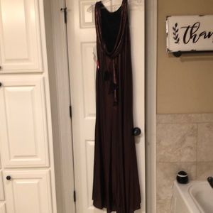 Mac Duggal Metallic Cowl back gown.